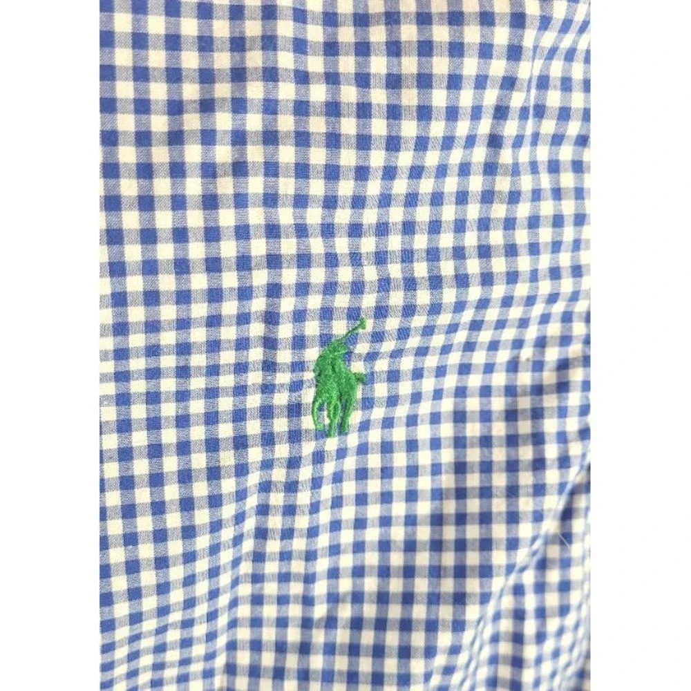 Ralph Lauren Boy's Gingham Checkered Long Sleeve Button-up Shirt - Blue M 10/12